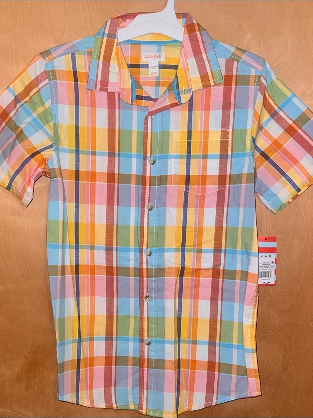 Cat & Jack Pastel Multicolor Plaid Short-Sleeve Button-Down Shirt